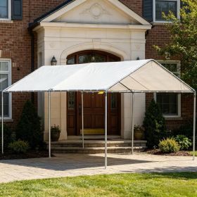Heavy Duty Galvanized Carport Canopy 9.6' X 19.5' with Anchor Kit 3 Reinforced Steel Cables White