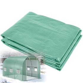 Green 9.8' x 6.6' x 6.6' Plastic Greenhouse Cover Replacement, Heavy Duty Waterproof Tarp for Hoop House, Sheeting with 6 Windows