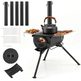 Portable Wood Burning Tent Stove with Chimney, View Window & Cooking Racks (Option: defaulttitle)