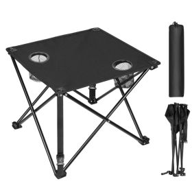 Folding Camping Table with 2 Cup Holders – Portable Lightweight Picnic Table with Carry Bag (Option: 1 Set-Black)
