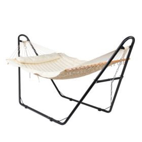 Hammock with Stand, Double Outdoor Hammock with Padded Bed, Adjustable Steel Frame, Beige (Option: Beige)