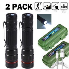 Mini USB Rechargeable LED Flashlight, 3-Mode Zoomable Camping Torch (Option: 2PCS)