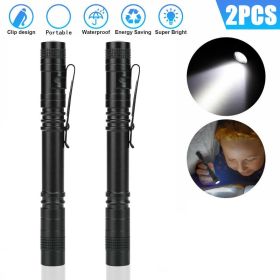 Mini Tactical LED Flashlight, Penlight Work Light with Clip for Camping (Option: 2PCS)