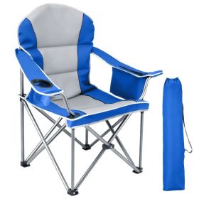 Oversized Camping Folding Chair – Heavy Duty Padded Chair with Cooler Bag & Cup Holder, 500 lb Capacity (Option: BlueGray)