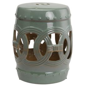 14" x 17" Ceramic Garden Stool with Double-Coin Knotted Ring Design, Glazed Decorative Outdoor Stool, Green (Option: Green-430x430x535 mm)