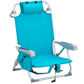 Folding Beach Chair with 5-Position Recline, Aluminum Frame & Cup Holder, Mint Green (Option: 69421644)