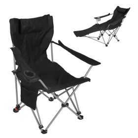 Reclining Camping Chair with Footrest, 4-Position Folding Lounge Chair with Headrest (Option: Black)