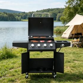 4-Burner Propane Gas Grill with Side Burner, Warming Rack & Storage Cabinet (Option: defaulttitle)