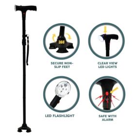 Collapsible Walking Cane with LED Light & Alarm, Adjustable Height (Option: 1PC)