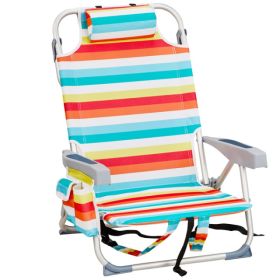 Folding Beach Chair with 5-Position Recline, Aluminum Frame & Cup Holder, Rainbow Stripes (Option: 26247790)