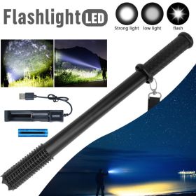 17-Inch Rechargeable LED Flashlight, 3-Mode Camping & Emergency Torch (Option: Black)