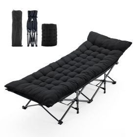 Folding Camping Bed with Mattress – Portable Cot, 500 lb Capacity, Quick Setup (Option: Black)
