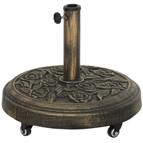 Round Patio Umbrella Base, 46 lbs Resin Umbrella Base with Wheels, Outdoor Umbrella Stand for 1.3"/1.5"/1.9" Umbrella Poles for Outdoor, Lawn, Po (Option: Bronze-670x570x140 mm)