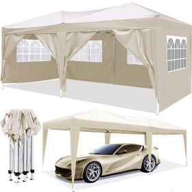 10'x20' Pop Up Canopy Outdoor Portable Party Folding Tent with 6 Removable Sidewalls + Carry Bag + 4pcs Weight Bag (Color: Beige)