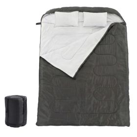 Adult Double Sleeping Bag with Pillow – Warm, Lightweight & Portable (Option: Black)
